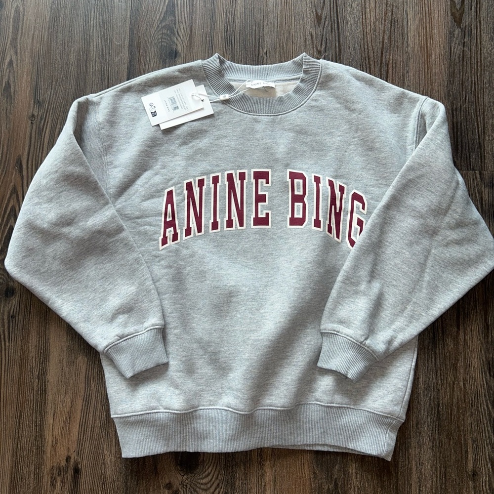 ANINE BING WOMENS LOGOCREWNECK GREY SPENCER SWEATSHIRT SIZE SMALL NEW WITH TAGS